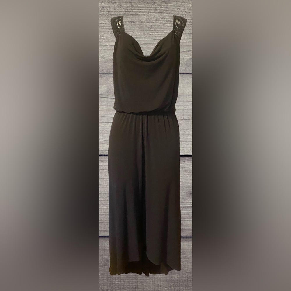 London Times black drape front sleeveless MIDI Dress Sz.4